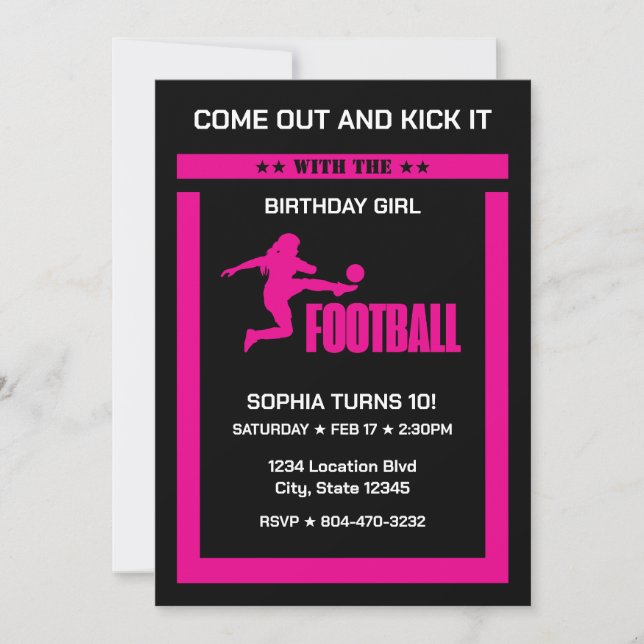 Invitation Joueuse de football rose, Équipe fille d'anniversa (Devant)