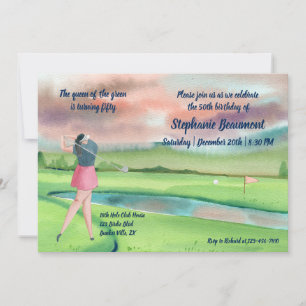 Invitation Joueuse de golf en plein swing Cinquante 50e anniv