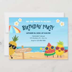 Invitation Joueuse de la plage d'été dessin animé fruit anniv