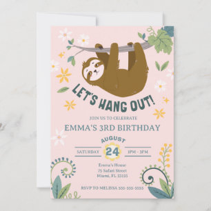 Invitation Jouons à l'Anniversaire rose de la jungle