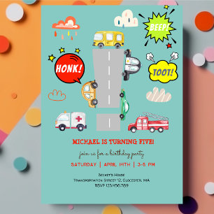 Invitation Jour anniversaire de l'enfant véhicule bip de miel