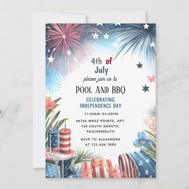 Invitation Jour Bbq Rouge Blanc Bleu Usa Drapeau 4 juillet Pa (Devant)