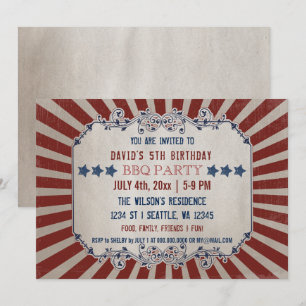 Invitation Jour commémoratif rouge et bleu rustique vintage A