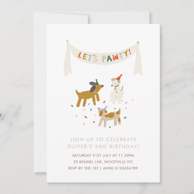 Invitation Jour d’anniversaire du thème Pawty Dog (Devant)