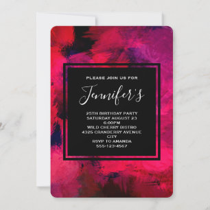 Invitation Jour d'anniversaire Abstrait rouge foncé et violet