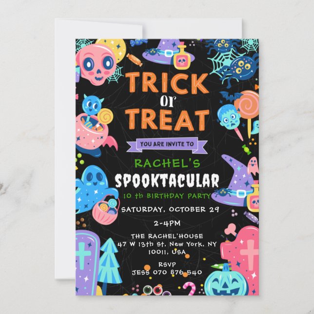 Invitation Jour d'anniversaire, Anniversaire d'Halloween, Éff (Devant)