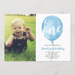 Invitation Jour d'anniversaire avec photo Blue Balloon