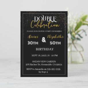 Invitation Jour d'anniversaire conjoint adulte Noir & Or comb
