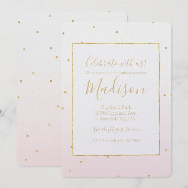 Invitation Jour d'anniversaire de Confetti Sparkle Ombre (Devant / Derrière)