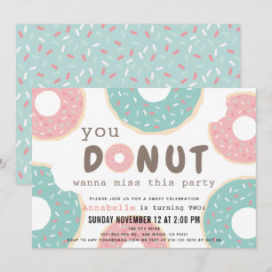 Invitation Jour d'anniversaire de Donut rose et menthe vert
