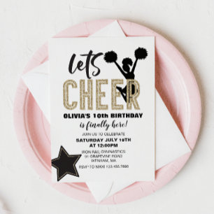 Invitation Jour d'anniversaire de la Cheerleader Gold et Blac