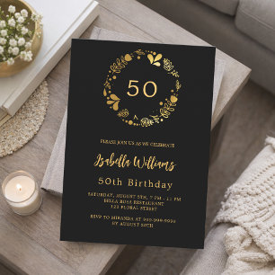 Invitation Jour d'anniversaire de la couronne florale en or n