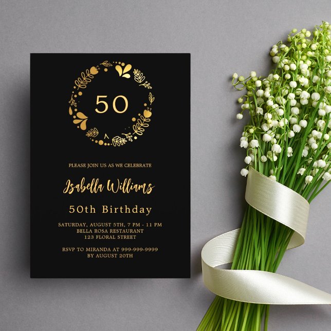 Invitation Jour d'anniversaire de la couronne florale en or n (Créateur téléchargé)