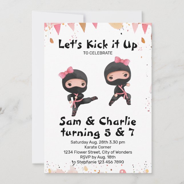 Invitation Jour d'anniversaire de la double soeur Ninja (Devant)
