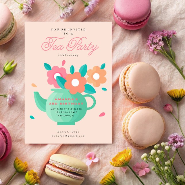 Invitation Jour d'anniversaire de la fête du thé floral pour  (Créateur téléchargé)