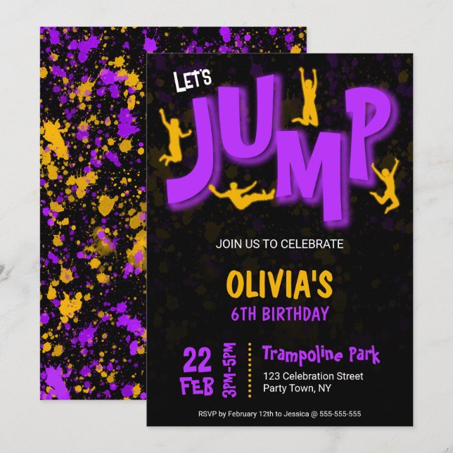 Invitation Jour d'anniversaire de la fête du Trampoline de Pe (Devant / Derrière)