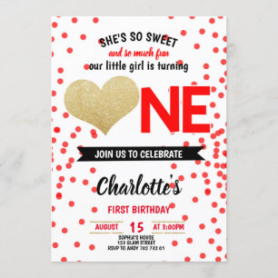 Invitation Jour d'anniversaire de la fille du Coeur Rouge Noi