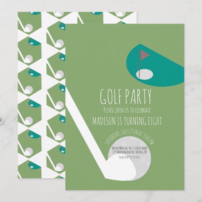 Invitation Jour d'anniversaire de la Minature moderne Golf Ba (Devant / Derrière)