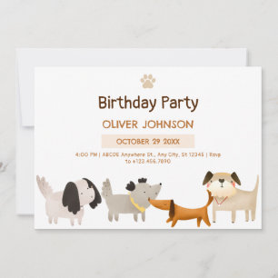 Invitation Jour d'anniversaire de la patte Chiens mignons