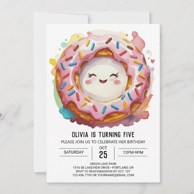 Invitation Jour d'anniversaire de la Simple Donuts Moderne (Devant)