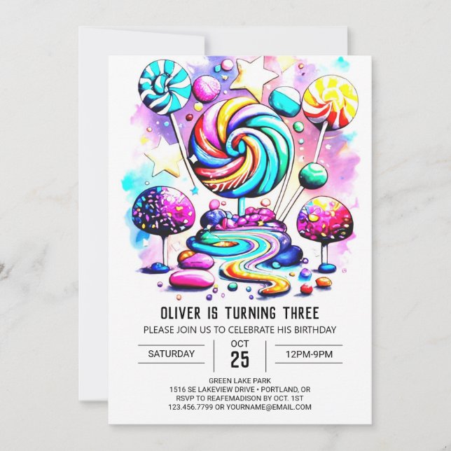 Invitation Jour d'anniversaire de la sucrerie personnalisée (Devant)