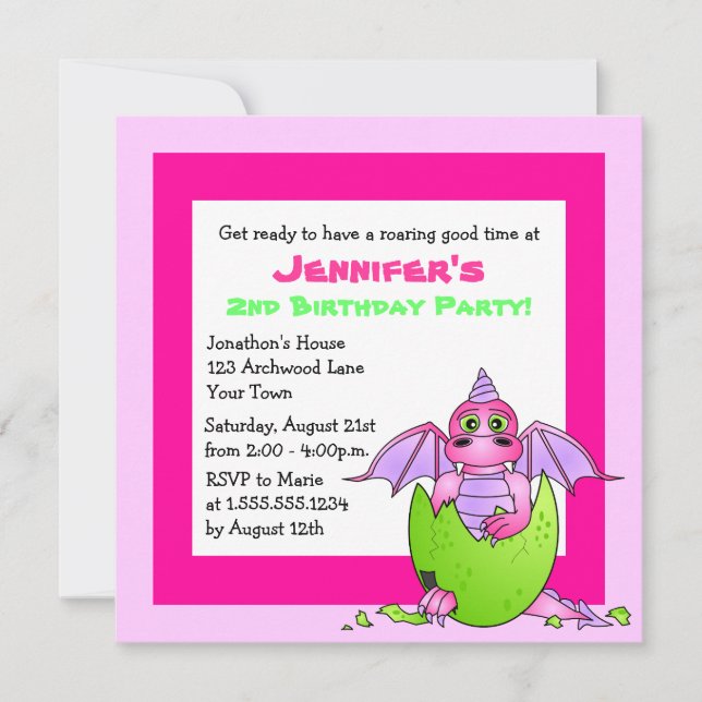 Invitation Jour d'anniversaire de l'enfant à thème du dragon  (Devant)