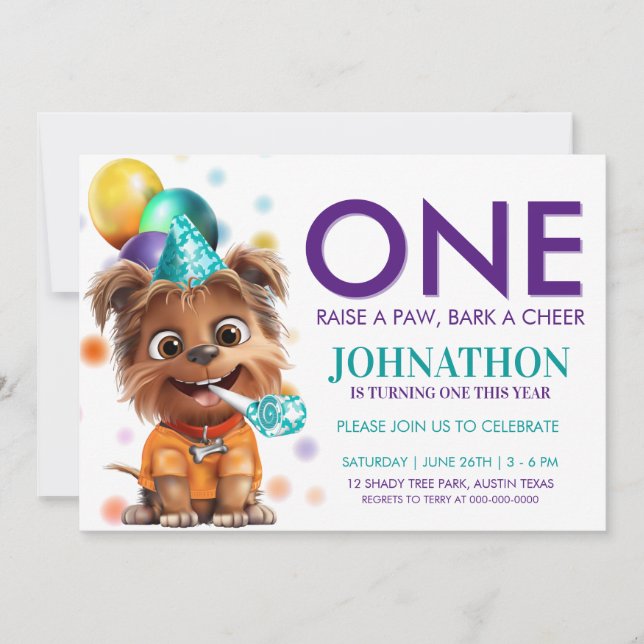 Invitation Jour d'anniversaire des enfants de chiens de fête (Devant)