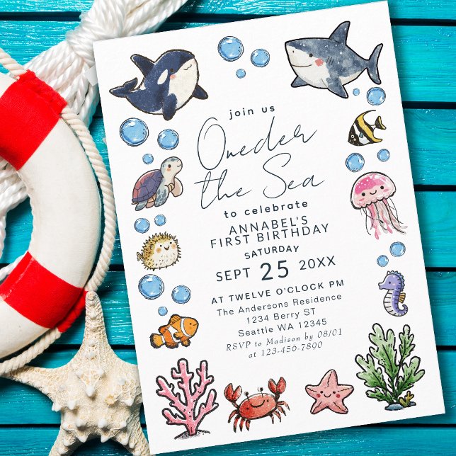 Invitation Jour d'anniversaire des enfants de l'océan marin (Créateur téléchargé)