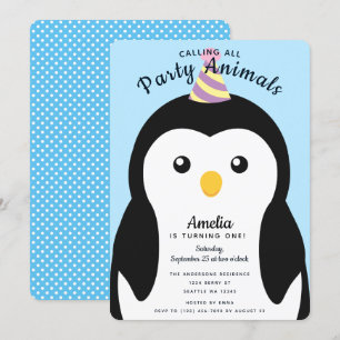 Invitation Jour d'anniversaire des enfants de pingouins migno