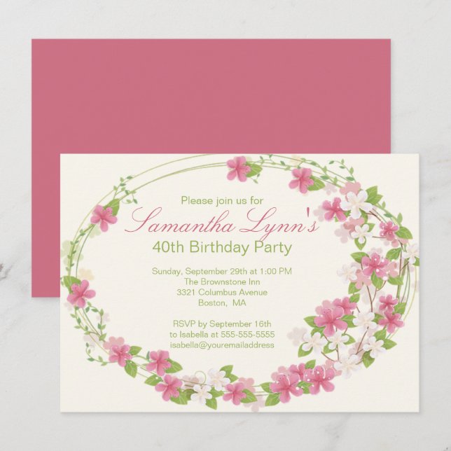 Invitation Jour d'anniversaire des fleurs de jolies aquarelle (Devant / Derrière)