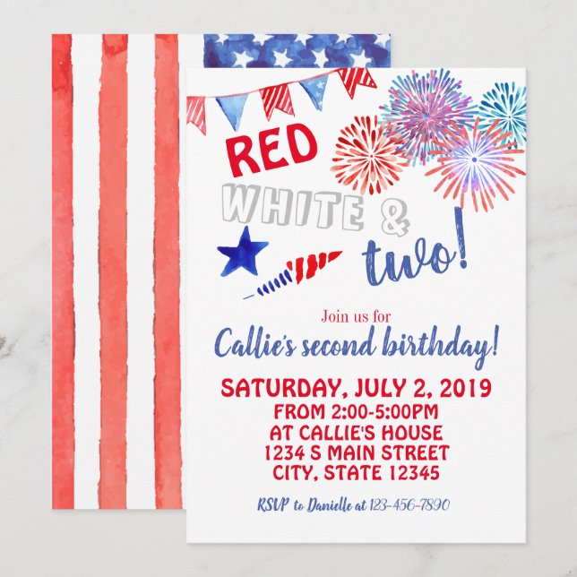 Invitation Jour d'anniversaire du 4 juillet (Devant / Derrière)