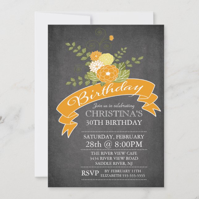 Invitation Jour d'anniversaire du Chalkboard moderne Orange F (Devant)