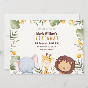 Invitation Jour d'anniversaire d'un animal safari dans la jun