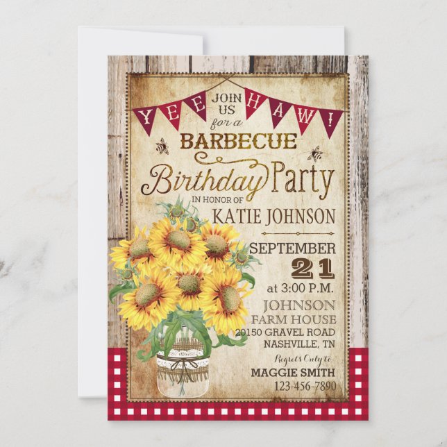 Invitation Jour d'anniversaire, le bois de tournesol russe En (Devant)