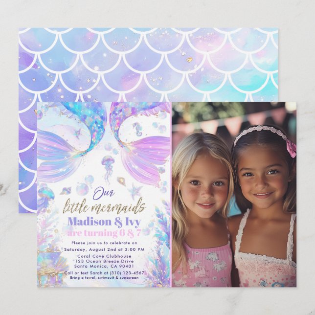 Invitation Jour d'anniversaire Mermaid Photo Anniversaire Inv (Devant / Derrière)