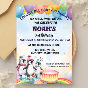 Invitation Jour d'anniversaire mignon Garçon Aquarelle Pingou
