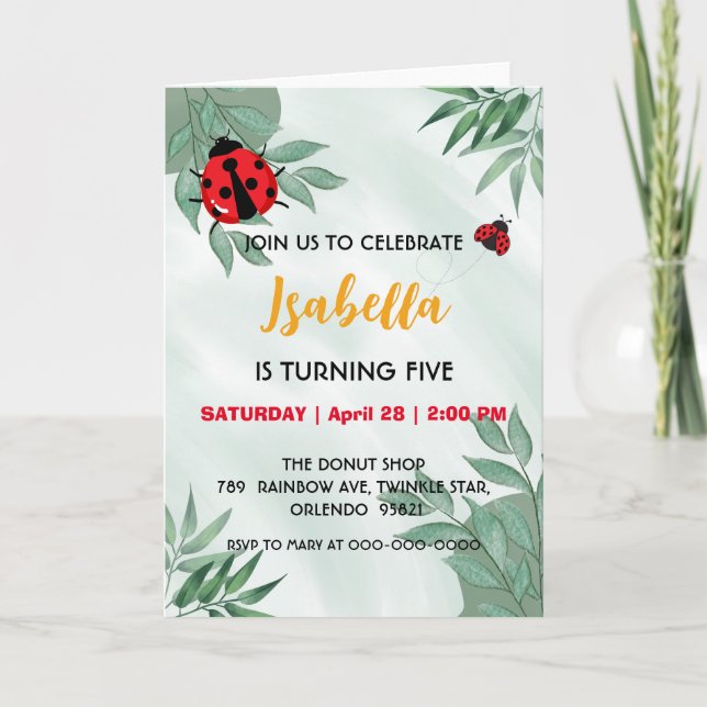 Invitation Jour d'anniversaire mignon rouge Polka dot Ladybug (Devant)