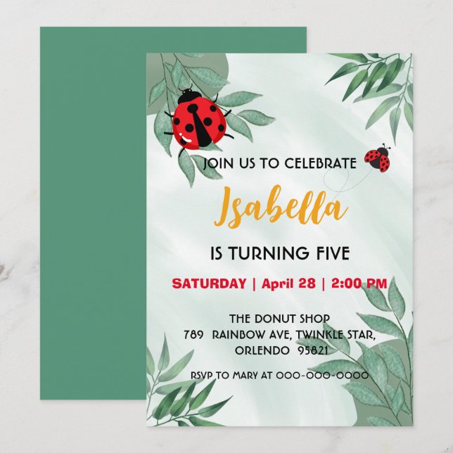 Invitation Jour d'anniversaire mignon rouge Polka dot Ladybug (Devant / Derrière)