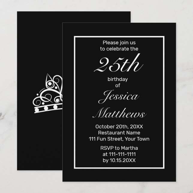 Invitation Jour d'anniversaire minimaliste blanc (Devant / Derrière)