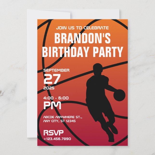 Invitation Jour d'anniversaire moderne de Baketball (Devant)