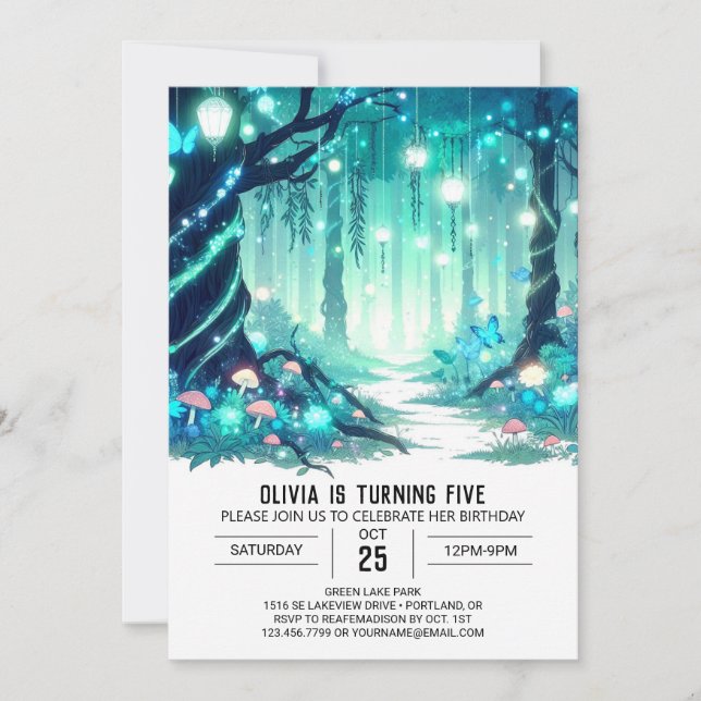 Invitation Jour d'anniversaire numérique de Woodland magique (Devant)