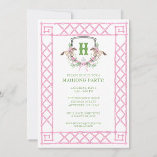 Invitation Jour de Derby à l'aquarelle Mahjong Blason Monogra