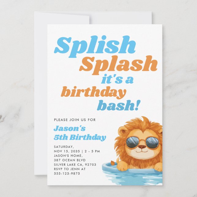 Invitation Jour de fête de la piscine de Splish (Devant)