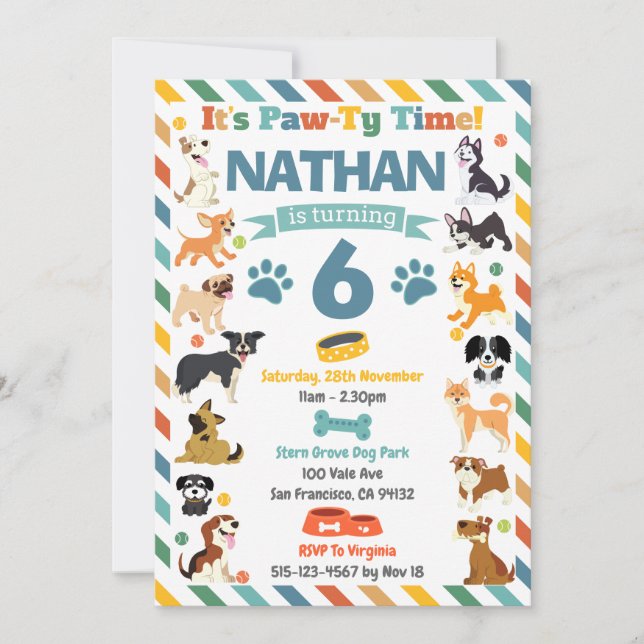 Invitation Jour de fête des animaux toutous d'anniversaire (Devant)