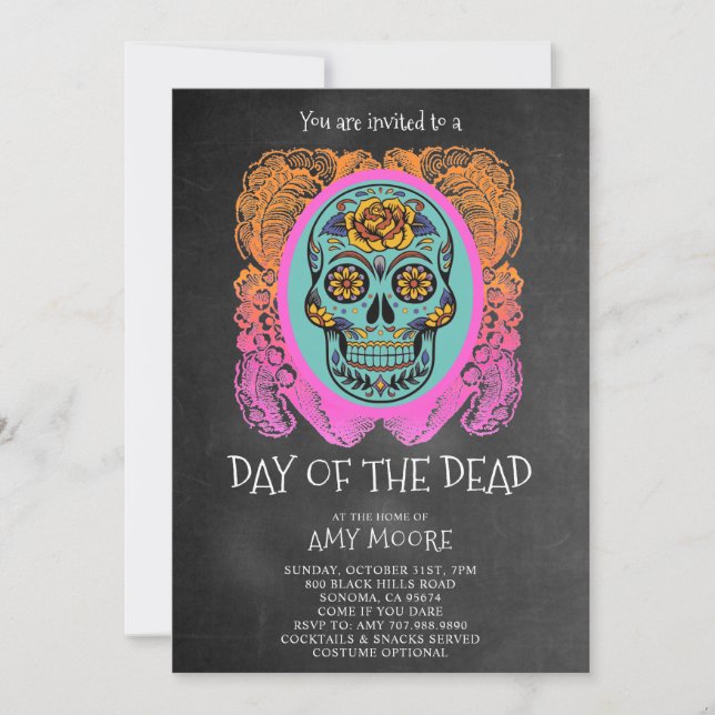 Invitation Jour De La Dead Sugar Skull Chalkboard Party Invi (Devant)