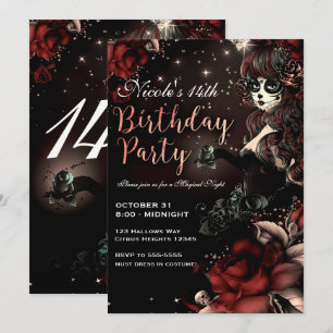 Invitation Jour de la Fille Morte Fête d'Anniversaire Rouge N