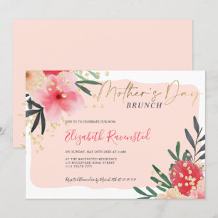 Invitation Jour de la mère moderne rose floral poupée rose gi