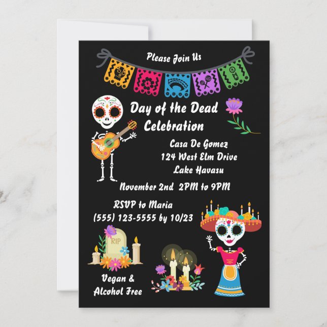 Invitation Jour de la mort crâne de sucre Skeletons Invitatio (Devant)