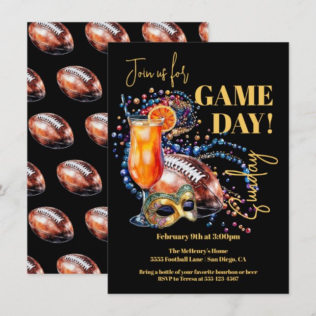 Invitation Jour de la partie de football de la Nouvelle-Orléa (Devant / Derrière)