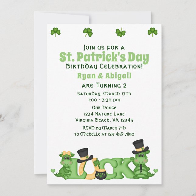 Invitation Jour de la Saint-Patrick Jour de l'Anniversaire de (Devant)